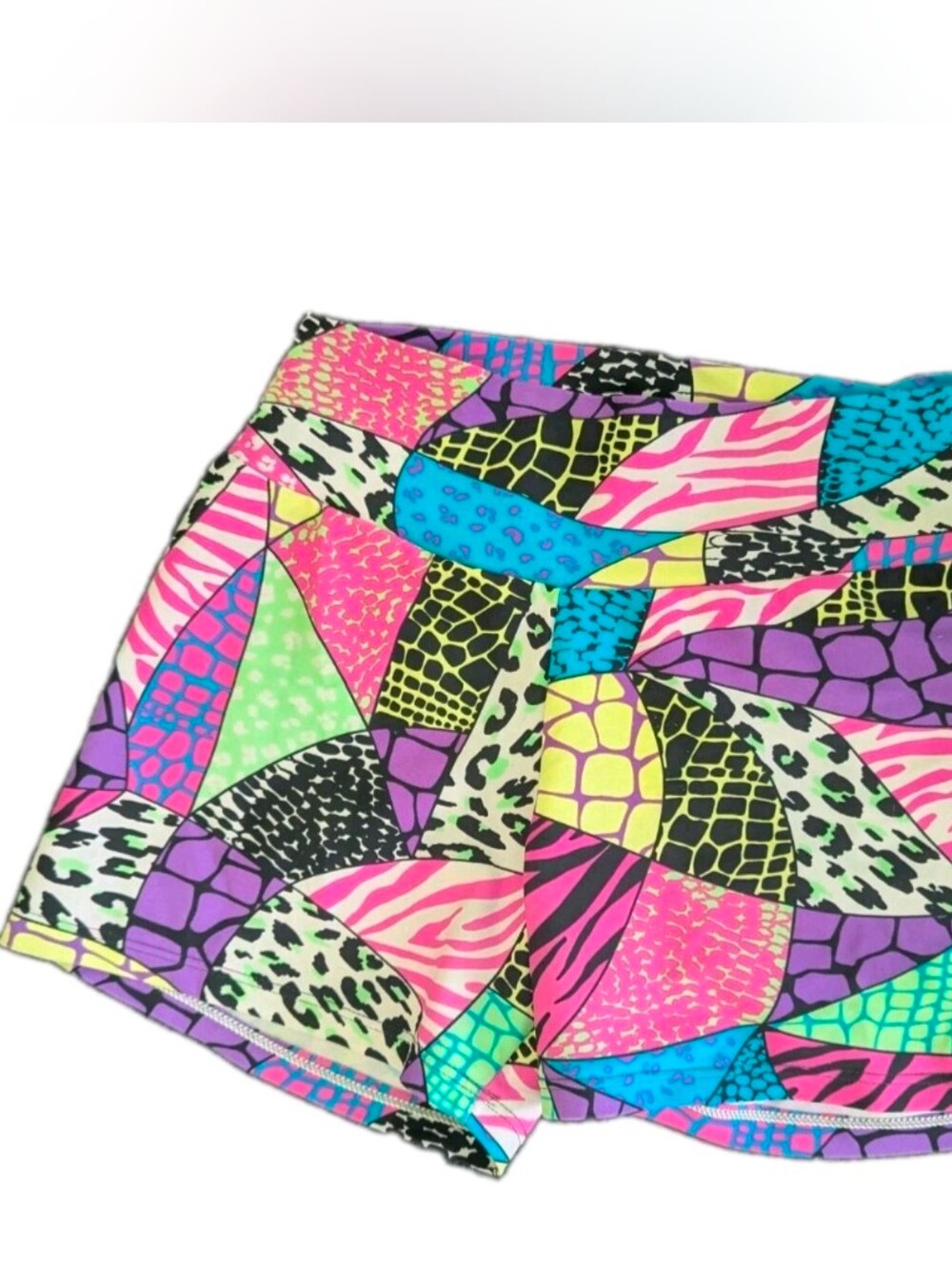 ABS2B Fitness Neon Patchwork Animal Print Spandex Rave Festival Shorts XS S